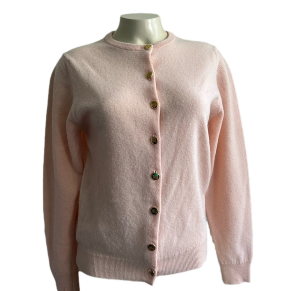 Burberrys VTG lambswool pink cardigan SMALL. Scotland. As is(few holes )